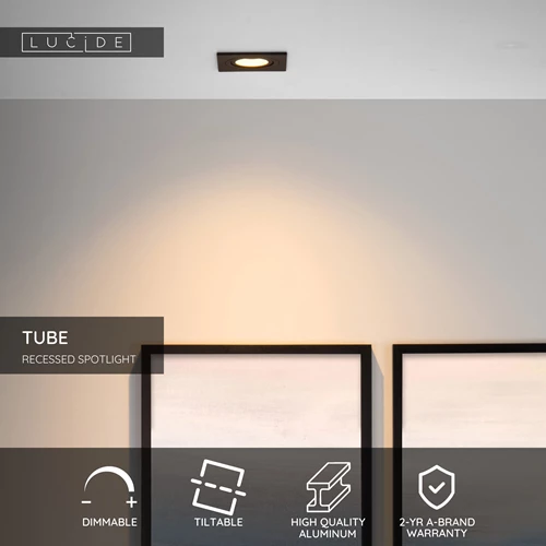 Lucide TUBE - Recessed spotlight - 1xGU10 - Black - USP